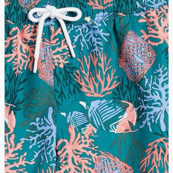 Amazon Essentials Mens 9" Quick-Dry Swim Trunk Teal Coral Tropical Print L NEW - Picture 4 of 10